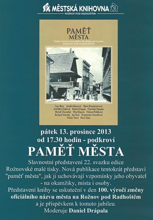 Plakát na křest knihy Paměť města.